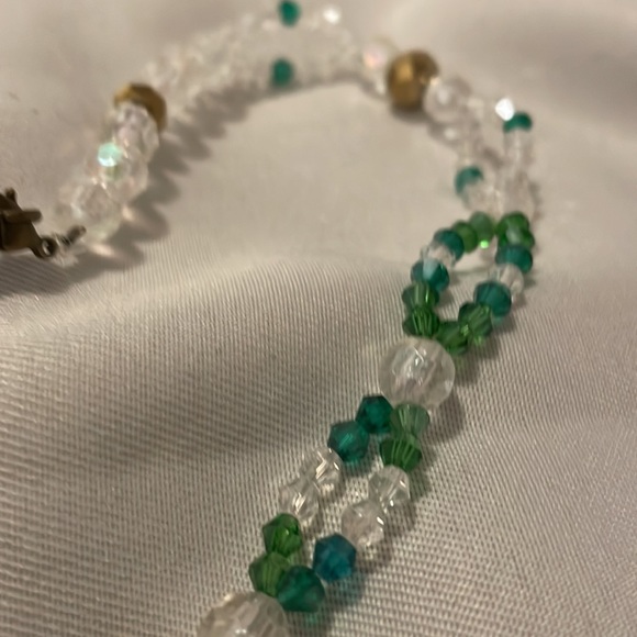 2/25 Handmade Jewelry Christmas Tree Necklace Sparkling Green Gold Clear Beads - Picture 4 of 6